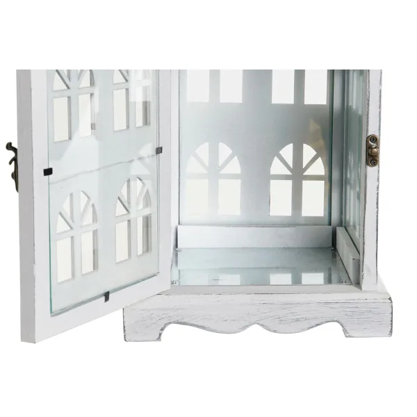 Фонарь DKD Home Decor Verouderde afwerking Balts Pelēks Koks Stikls 19 x 19 x 42 cm