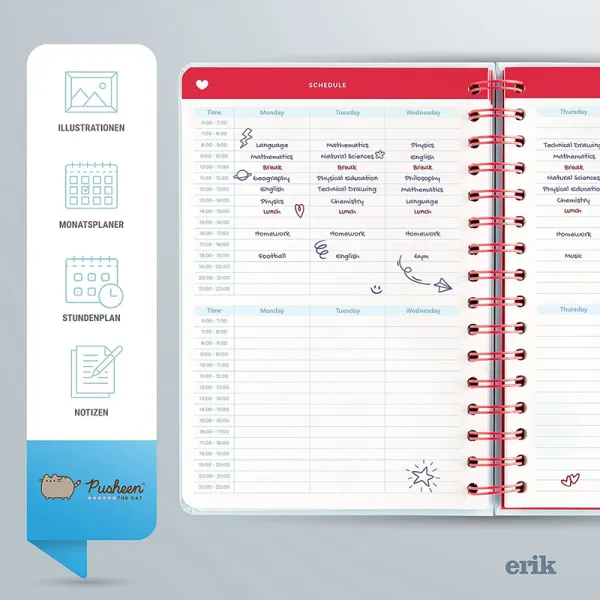 Pusheen - Calendar / Weekly Planner 2023/2024 from the Purrfect Love collection (14.8 x 21 cm)