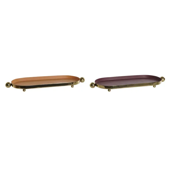 Galda rotājums DKD Home Decor Oranžs Fuksīns Bronza Dzelzs 35 x 13 x 3 cm (2 gb.)