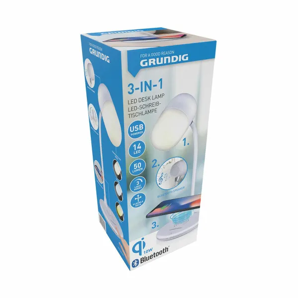 LED lempa su garsiakalbiu ir belaidžiu įkrovikliu Grundig Balta 10 W 50 lm Ø 12 x 26 cm Plastmasinis 3 viename
