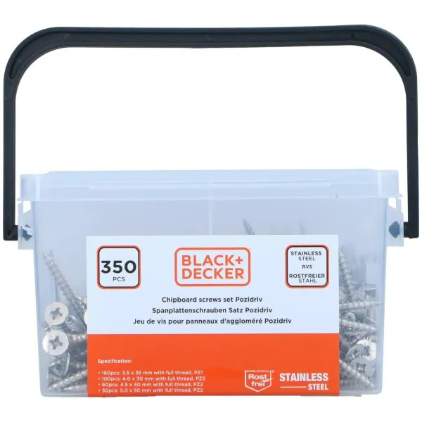 Varžtų komplektas Black & Decker Pozidriv Medžio 350 Dalys