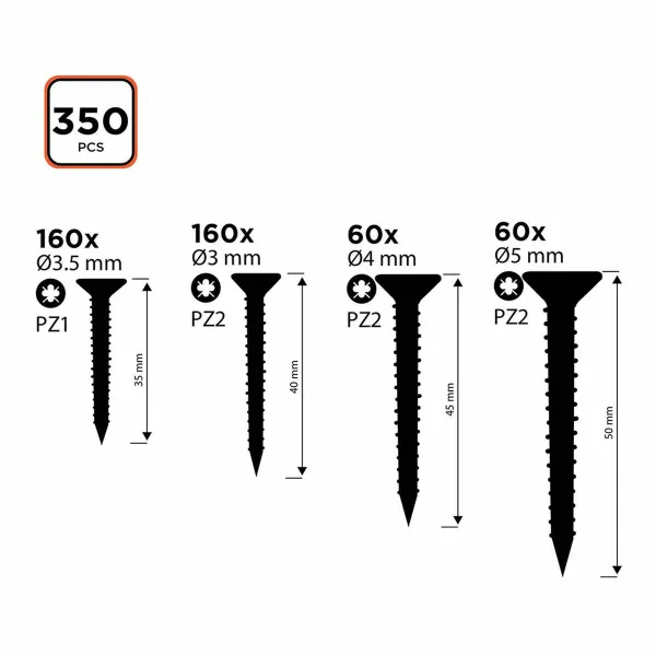 Ruuvisetti Black & Decker Pozidriv Puu 350 Kappaletta