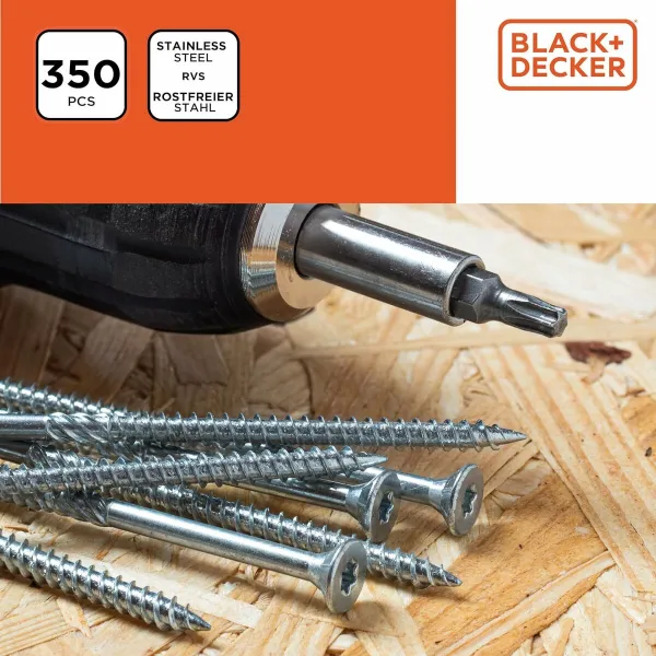 Varžtų komplektas Black & Decker Pozidriv Medžio 350 Dalys