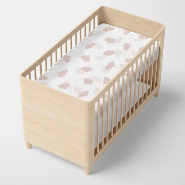 Pohja-arkki HappyFriday BASIC KIDS Valkoinen Pinkki 70 x 140 x 14 cm Pilvet