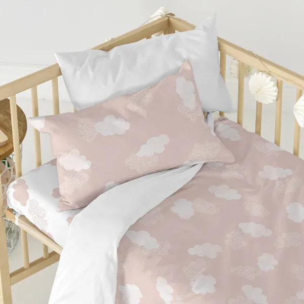 Pohja-arkki HappyFriday BASIC KIDS Valkoinen Pinkki 70 x 140 x 14 cm Pilvet
