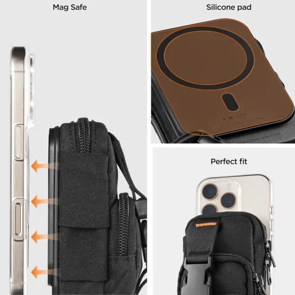 Spigen Snap Zip MagFit Pouch - MagSafe Compact Bag/Magnetic Organizer (Black)