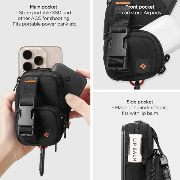 Spigen Snap Zip MagFit Pouch - MagSafe Compact Bag/Magnetic Organizer (Black)
