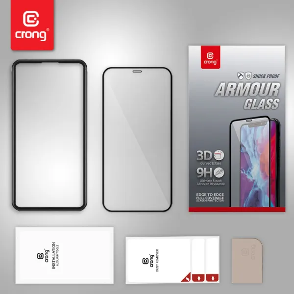 Crong Anti-Bacterial 3D Armor Glass – 9H tempered glass for the entire iPhone 12 Mini screen + installation frame