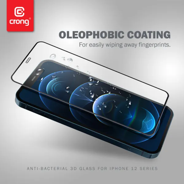 Crong Anti-Bacterial 3D Armor Glass – 9H tempered glass for the entire iPhone 12 Mini screen + installation frame