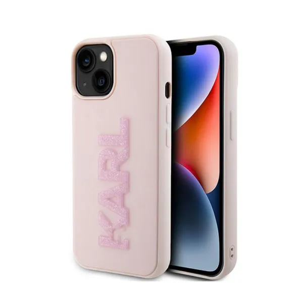 Karl Lagerfeld 3D Rubber Glitter Logo - Case for iPhone 15 Plus (pink)