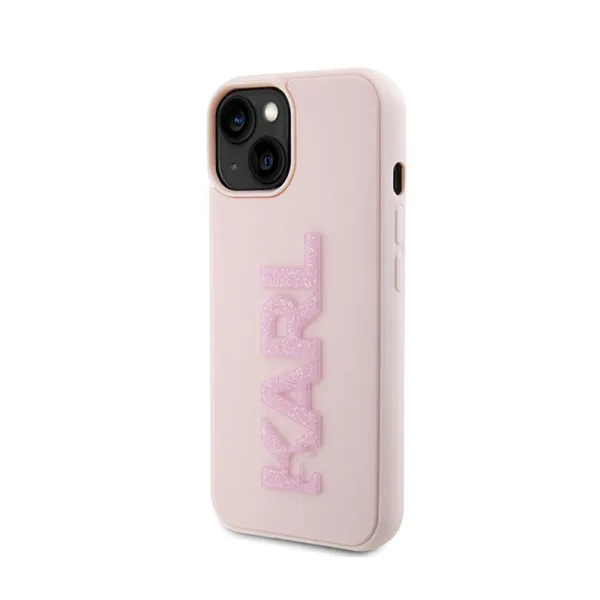 Karl Lagerfeld 3D Rubber Glitter Logo - Case for iPhone 15 Plus (pink)