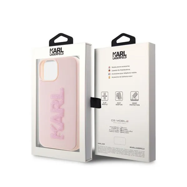 Karl Lagerfeld 3D Rubber Glitter Logo - Case for iPhone 15 Plus (pink)