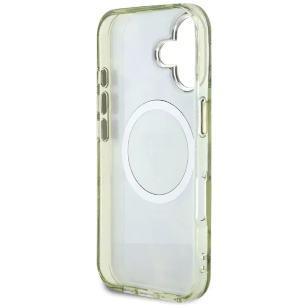 Guess Glitter Flowers Triangle Buttons MagSafe - Case for iPhone 16 (green)