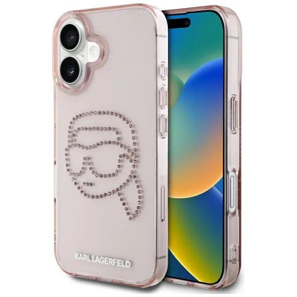 Karl Lagerfeld IML Rhinestones Karl Head - Case for iPhone 16 (pink)