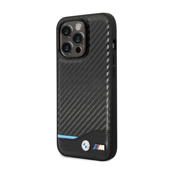 BMW Leather Carbon Blue Line - Case for iPhone 13 Pro (Black)