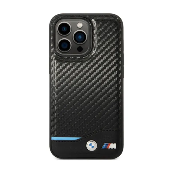 BMW Leather Carbon Blue Line - Case for iPhone 13 Pro (Black)