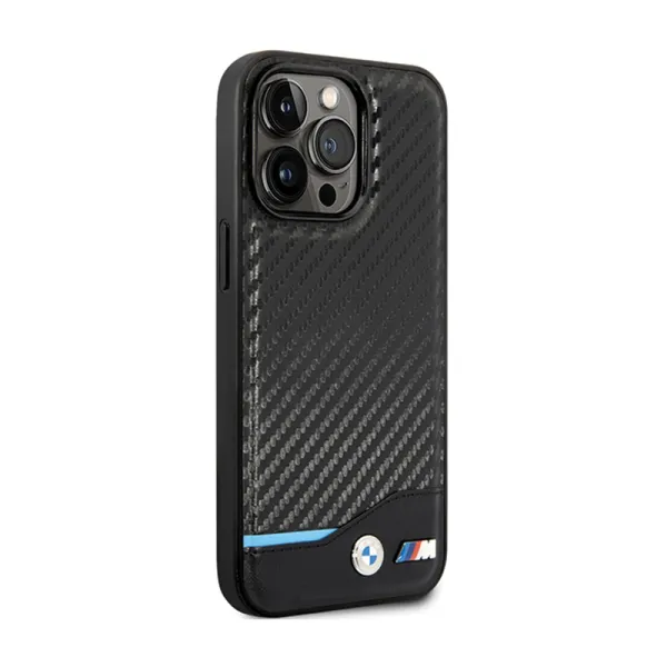 BMW Leather Carbon Blue Line - Case for iPhone 13 Pro (Black)