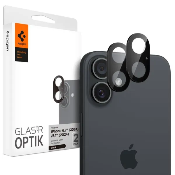 Spigen Optik GLAS.TR Camera Protector 2-Pack - Lens Protector for iPhone 16 / 16 Plus (2 pcs) (Black)