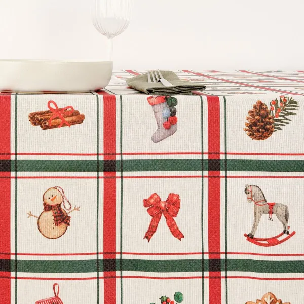 Stain-proof resined tablecloth Belum Scottish Christmas Multicolour 150 x 150 cm