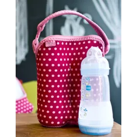 BUILT Bottle Buddy Two Bottle Tote with holder (Baby Pink Mini Dots)