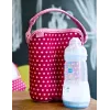 BUILT Bottle Buddy Two Bottle Tote with holder (Baby Pink Mini Dots)