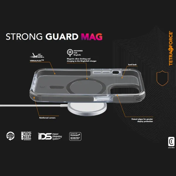 Cellularline Tetra Force Strong Guard Mag - iPhone 15 Pro MagSafe case with MICROBAN coating (clear)