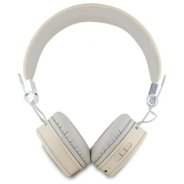 Guess Grained Classic Round Shape - Wireless Over-Ear Bluetooth ENC Headphones (Beige)