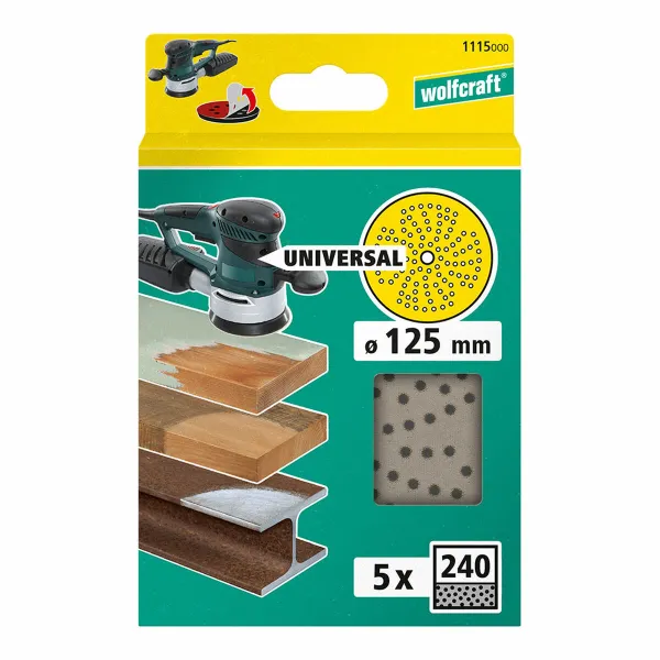 Daugiaišdelių šlifuoklio diskas ekscentriniam šlifavimo aparato Wolfcraft 1115000 Ø 125 mm 240 g 5 vnt.