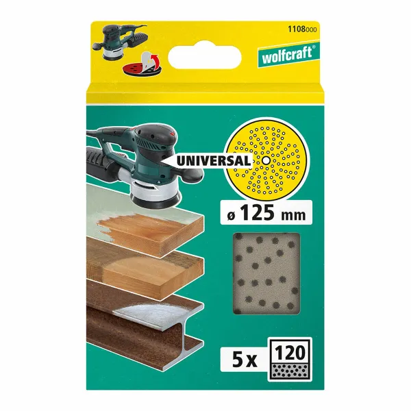 Daugiaišdelių šlifuoklio diskas ekscentriniam šlifavimo aparato Wolfcraft 1108000 Ø 125 mm 120 g 5 vnt.