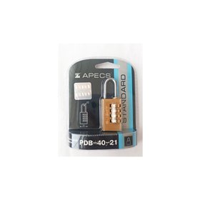 Brass combination padlock for bags APECS PDB-40-21-CODE, BLISTER