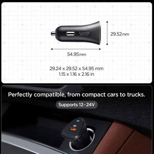 Spigen Essential EV301 - USB-C PD 3.0 PPS 30W Car Charger (Black)