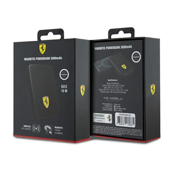 Ferrari Metal Logo MagSafe - Induction Power Bank 5000 mAh 15W MagSafe (Black)