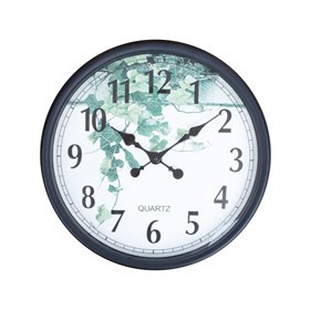 Wall clock BARRY D40cm, black frame, plant print