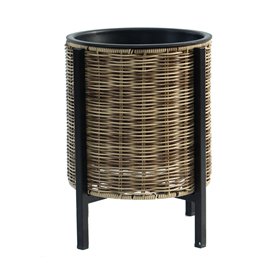 Planter WICKER with stand D28xH33cm, light brown