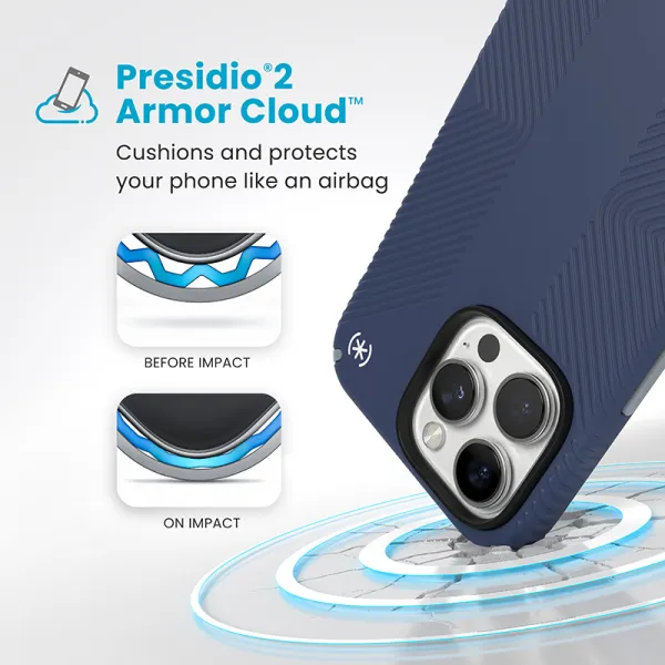 Speck Presidio2 Grip - iPhone 16 Pro Max Case (Coastal Blue / Dust Gray / White)