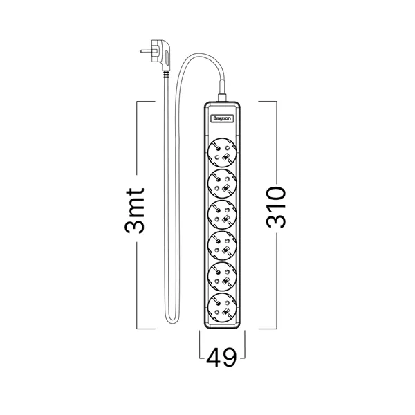 BRY-XLINE-6WAY-EU-3x1,5mm2-3M-EXT.SOCKET