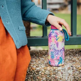 Quokka Solid Kids with strap - Stainless steel thermal bottle 330 ml with strap (Zebras)