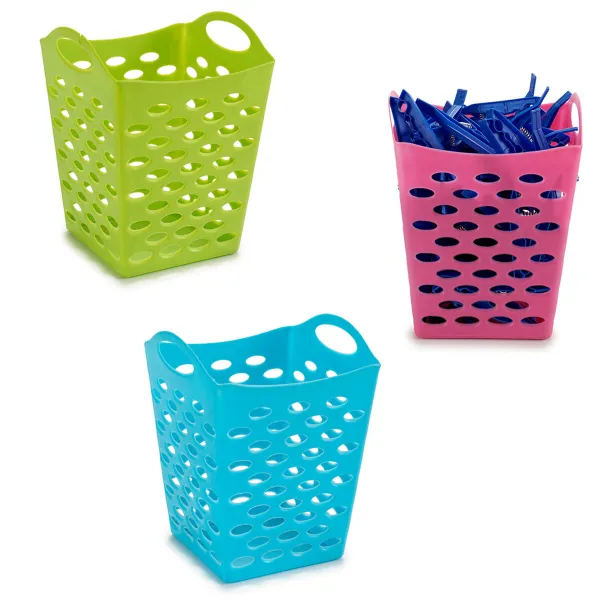 Peg Basket Yellow Blue Orange Pink Polyethylene Plastic 13 x 17 x 13 cm (12 Units)