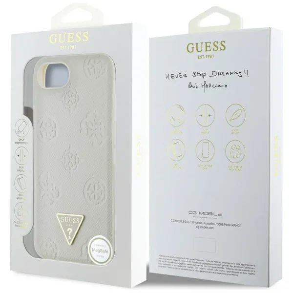 Guess Grained Hot Stamp Peony Triangle Logo MagSafe - Case for iPhone 16e (beige)