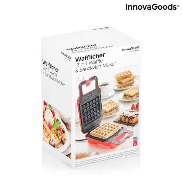 2-in-1 Waffle and Sandwich Maker with Recipes Wafflicher InnovaGoods