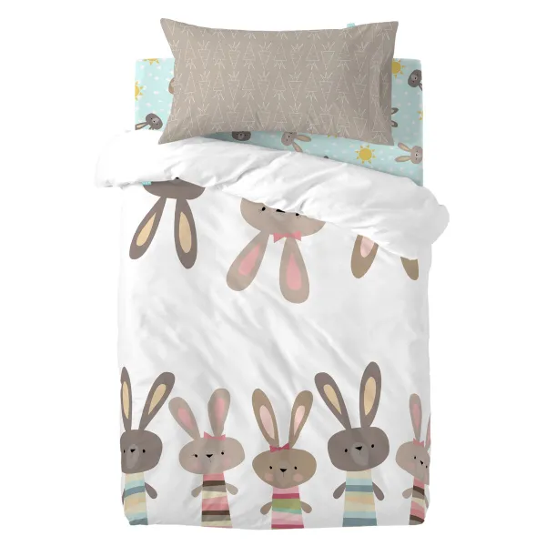 Pussilakanasetti HappyFriday Moshi Moshi Rabbit Family Monivärinen Vauvan kehto 2 Kappaletta