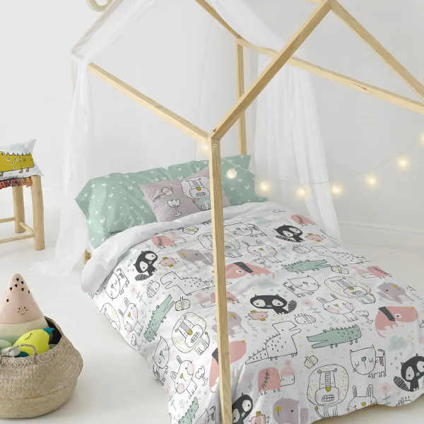 Antklodės užvalkalų rinkinys HappyFriday Moshi Moshi Best Buddies Spalvotas Lova 105 2 Dalys