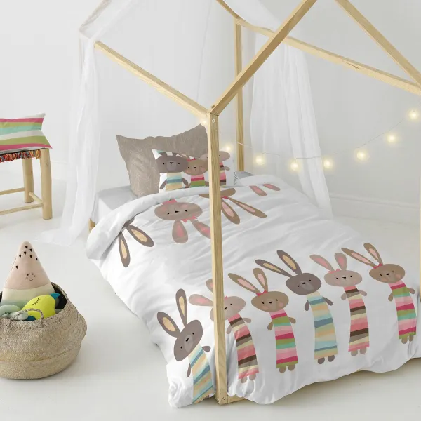 Antklodės užvalkalų rinkinys HappyFriday Moshi Moshi Rabbit Family Spalvotas Lova 80 2 Dalys