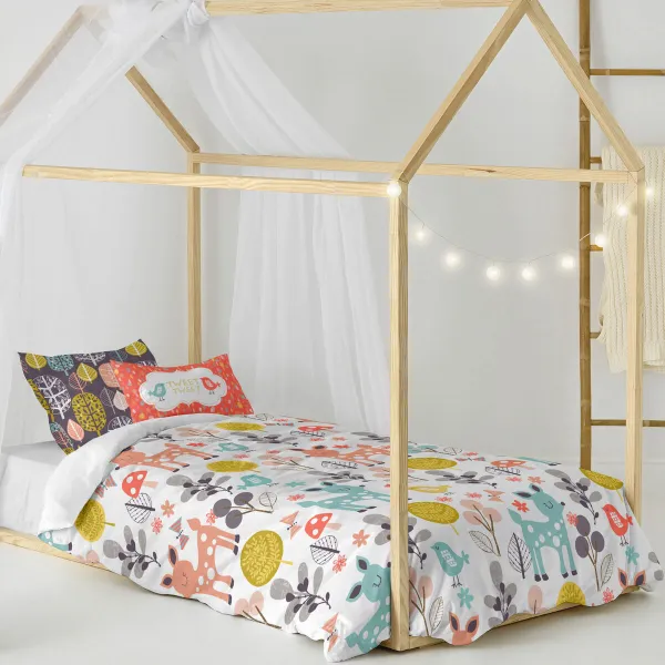 Antklodės užvalkalų rinkinys HappyFriday Moshi Moshi Woodland Spalvotas Lova 80 2 Dalys