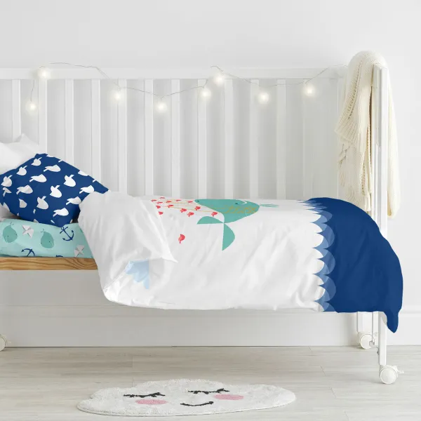 Antklodės užvalkalų rinkinys HappyFriday Moshi Moshi Whale Spalvotas Vaikiška lovytė 2 Dalys