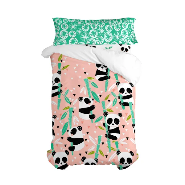 Antklodės užvalkalų rinkinys HappyFriday Moshi Moshi Panda Garden Rožinė Lova 105 2 Dalys
