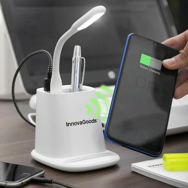 5-in-1 Wireless Charger with Organiser-Stand and USB LED Lamp DesKing InnovaGoods