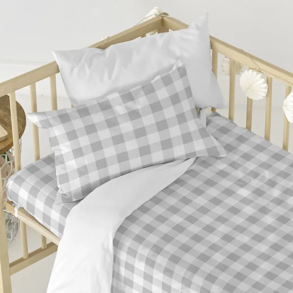Antklodės užvalkalų rinkinys HappyFriday Basic Kids Pilka Vaikiška lovytė Gingham 2 Dalys