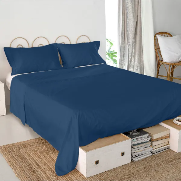 Viršutinis lapas HappyFriday Basic Tamsiai mėlyna 240 x 270 cm