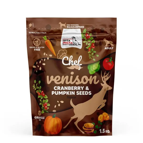 Pašarai SYTA MICHA Chef Veršiena Elnias Mėlynės 1,5 Kg Moliūgų sėklos